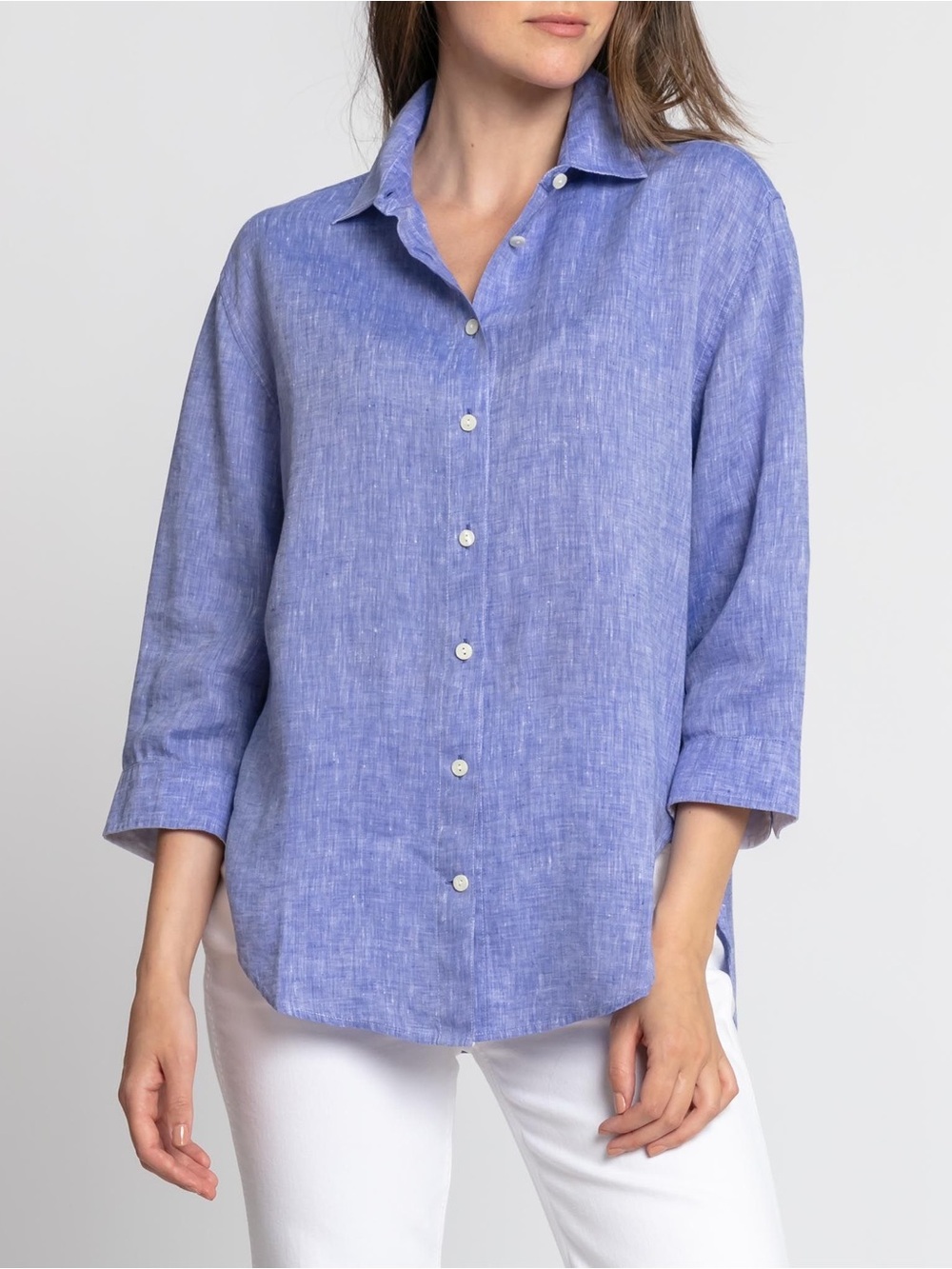 NWT Hinson Wu “Halsey” Linen Button-Down Shirt in Cross Dyed Indigo Sz X-Small